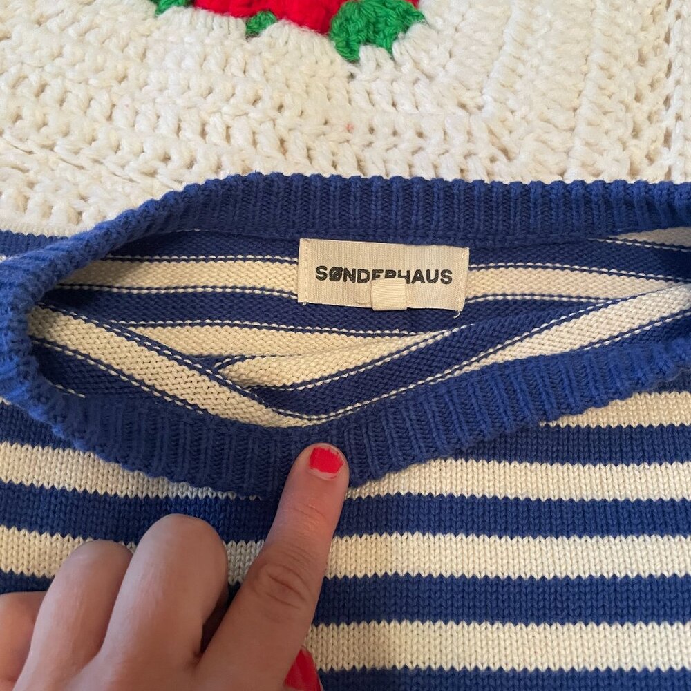 Sonderhaus Blue Striped Organic Cotton Pullover Sweater XS - Picture 2 of 2